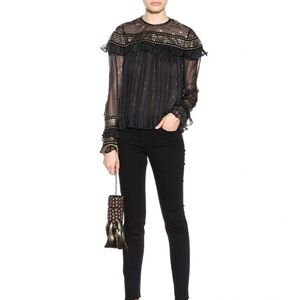 DODO BAR OR Black & Gold Embroidered Gothic Tulle Chiffon Top Women’s Sz‎ 40/S